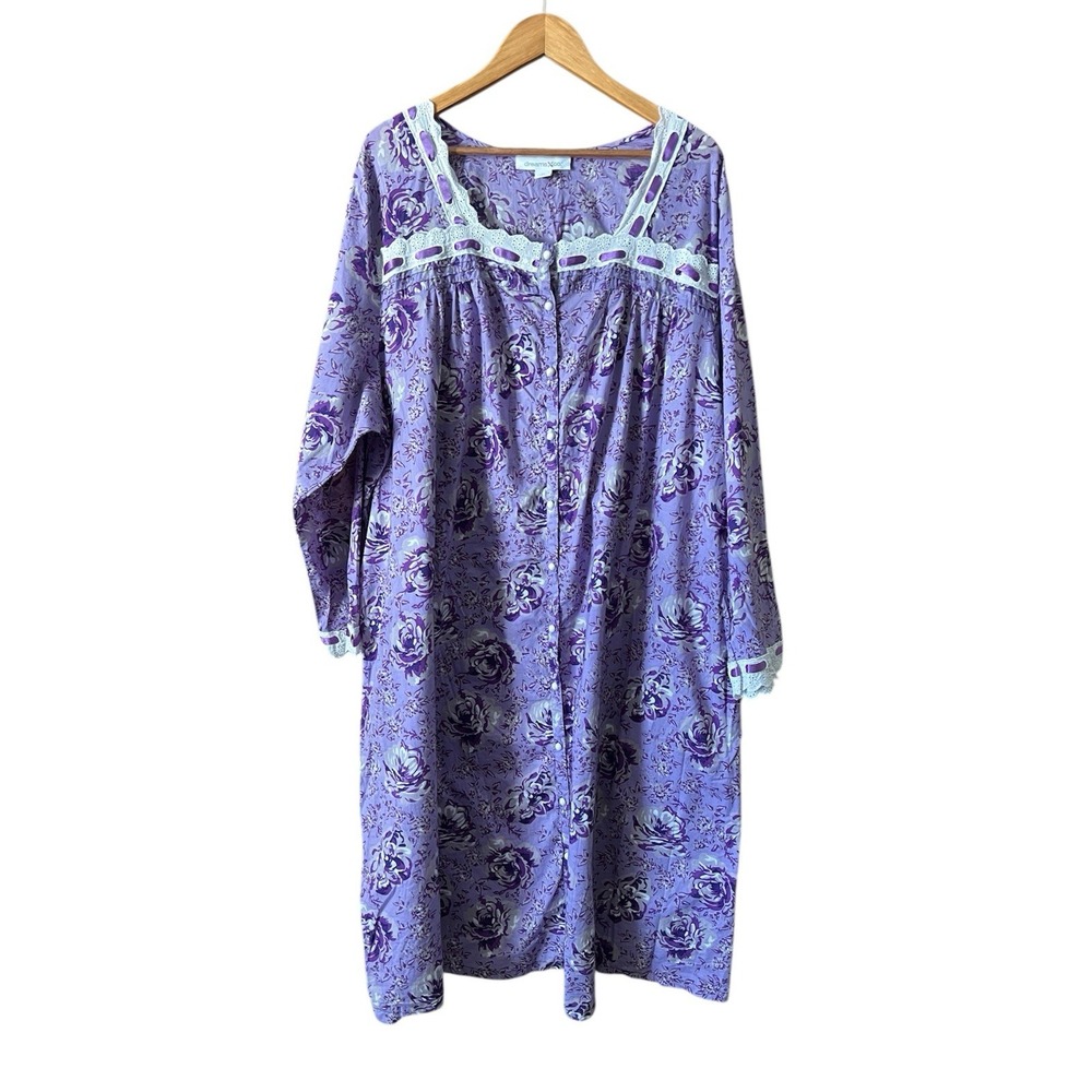 Dreams & Co Long Sleeve Floral Purple Nightgown Size 4X Comfort Boho Grandma